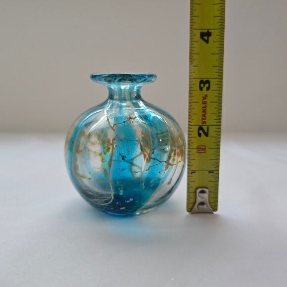 Mdina Two Mini Glass Vases Maltese Art Crystal Blue Stripe Crizzle 1970's MCM - Picture 11 of 16